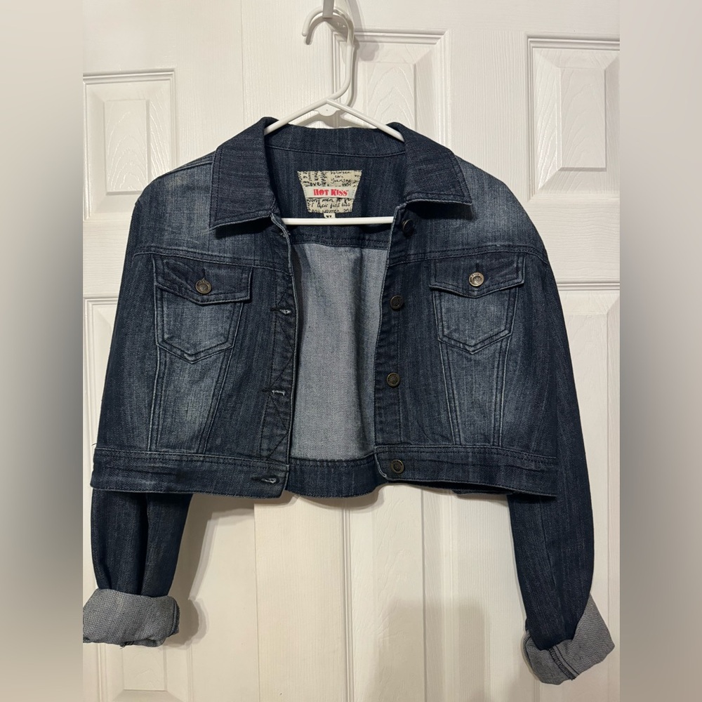 Dark wash cropped denim jacket